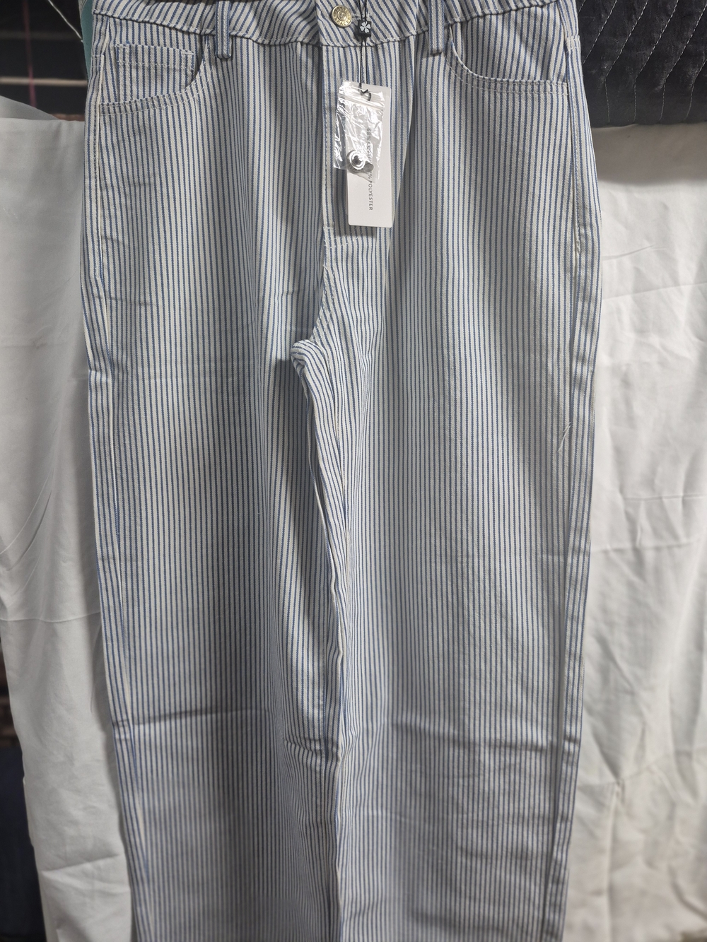 Striped Blue and White High-Rise Pants